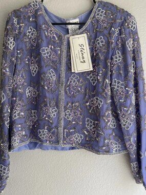 Stenay 100% Silk Purple Floral Beaded Sequin Jacket Sz L Formal Deadstock NWT
